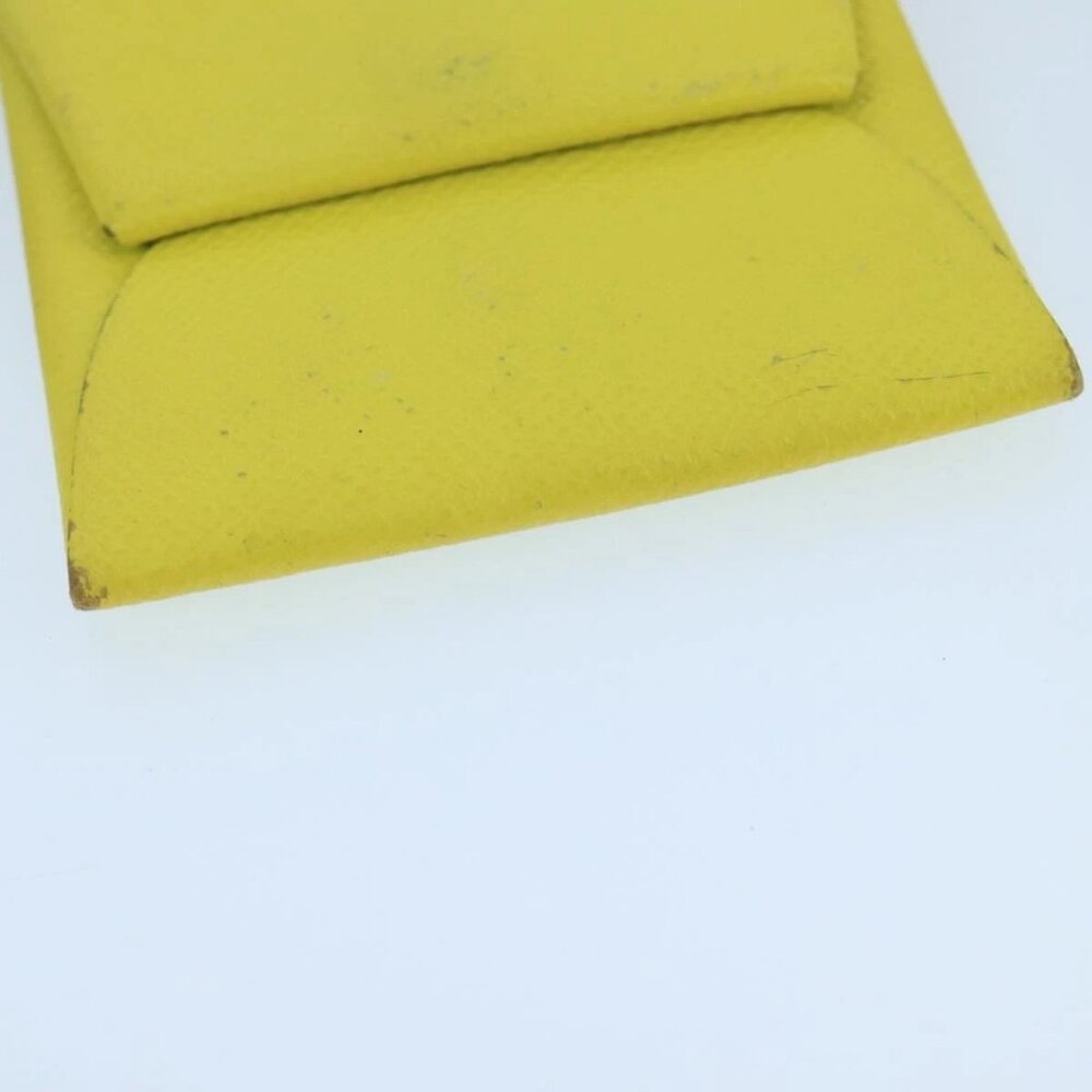 HERMES Bastia Coin Purse Leather Yellow Silver Auth ar12907 - Picture 7 of 16